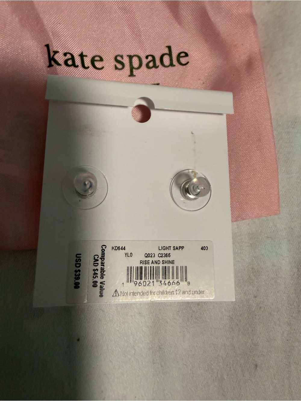 kate spade Light Blue Crystal Stud Earrings with with Dust Bag! NWT - Picture 3 of 4